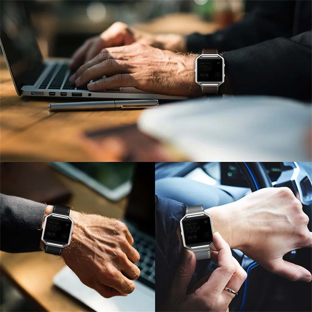 Кожаный сменный Плетеный ремешок для часов Ремешок с рамкой для Fitbit Blaze