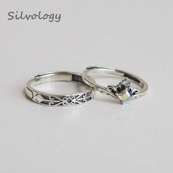 

Silvology 925 Sterling Silver Princess and Knight Couple Rings Zircon Crown Elegant Romantic Rings for Women Friendship Jewelry