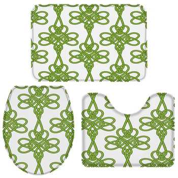 

Clover Green Rope Knotted Flower St Patricks Day Bath Set Toilet Cover Mat Pedestal Rug Non-Slip Bathroom Rug Set