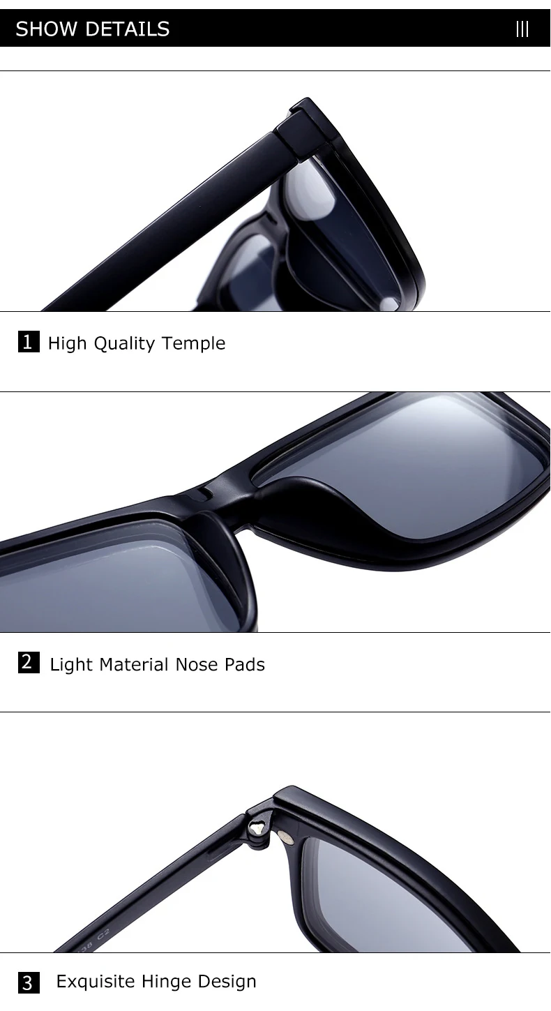 Квадратные поляризованные солнцезащитные очки с магнитным зажимом, желтые очки ночного видения TR90, солнцезащитные очки для вождения, набор из 5 предметов, оправы для очков U01