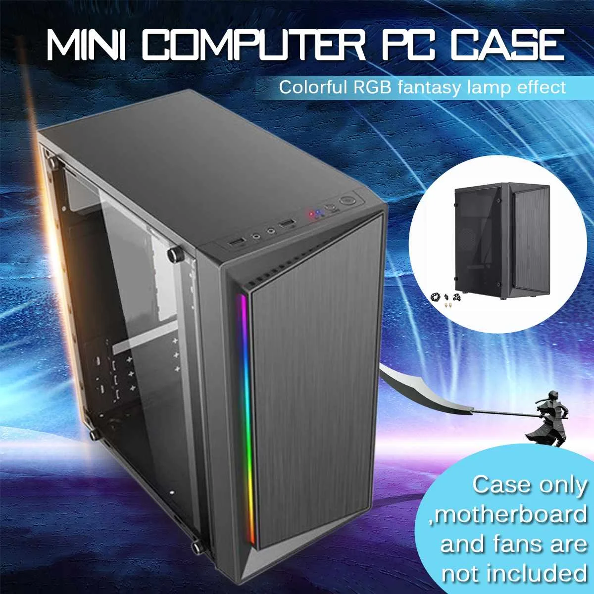 

Mini Full Side Ventilation Cooling Box PC Case with RGB Light Bar Side Panel Computer Case for m-atx /mini-itx Motherboard