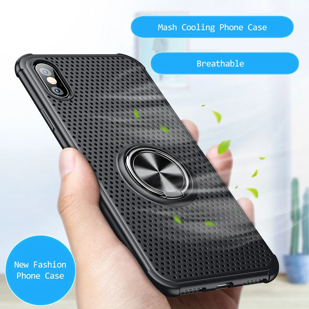 

For iPhone XS MAX Case Cover Magnetic Stand Metal Ring Holder Mesh Cover Soft TPU Silicone Fundas for iPhone X XS XR 6 7 8 Plus