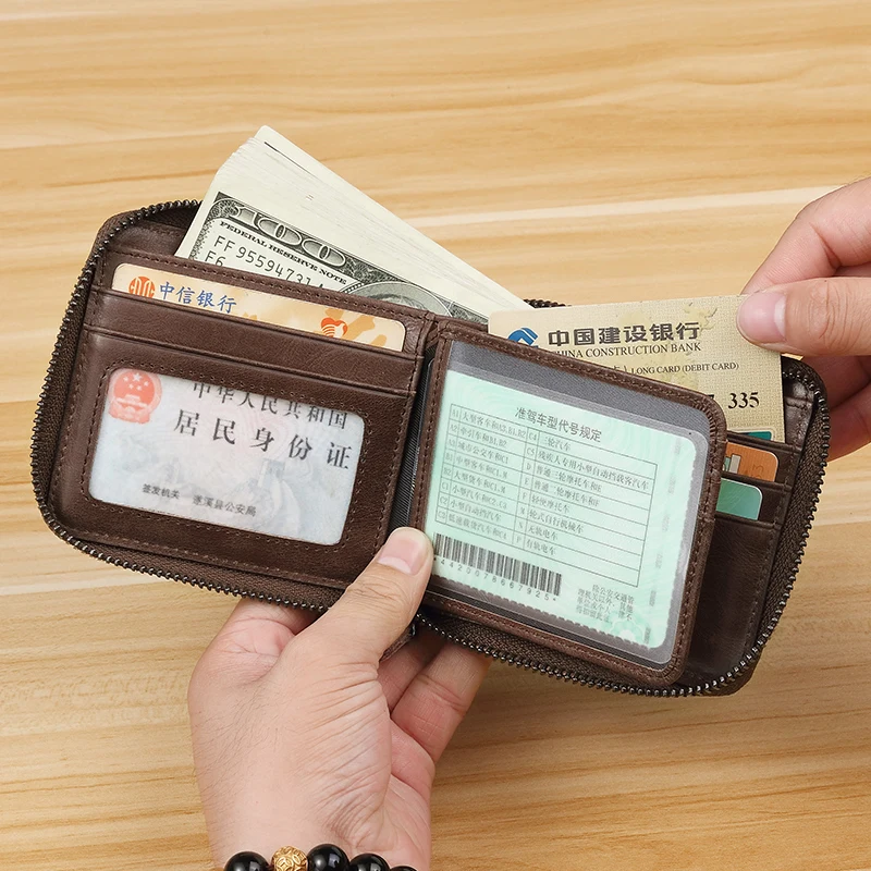 Wmnuo, Винтажный Мужской кошелек, RFID, защита от кражи, сумка для монет, на молнии, кошелек, кошельки для мужчин, кошелёк на молнии, короткий, роскошный держатель для карт