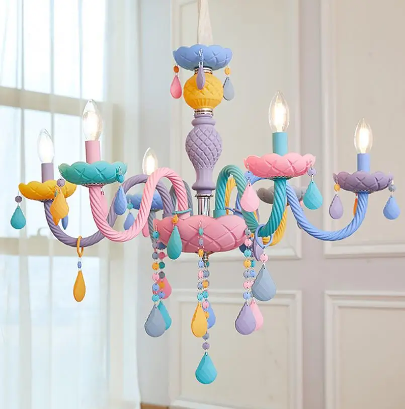 Красочная хрустальная люстра Macaron цвет Droplight детская спальня лампа креативная фантазия светильник витраж блеск