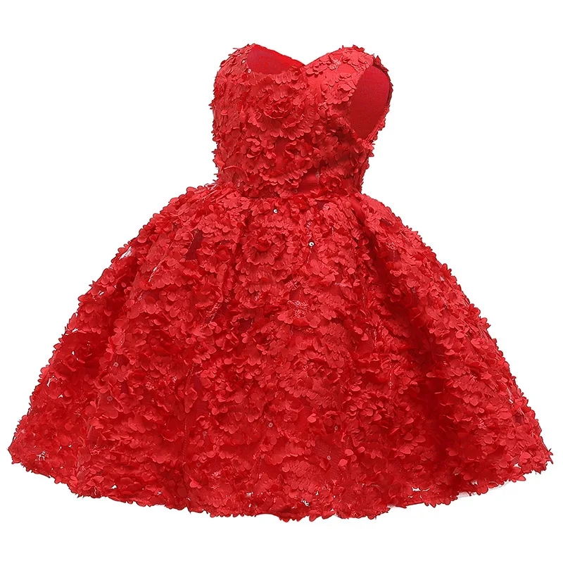 Новогоднее Кружевное платье-пачка принцессы с лепестками для маленьких девочек свадебное платье для девочек детские праздничные платья для детей 1 года, день рождения