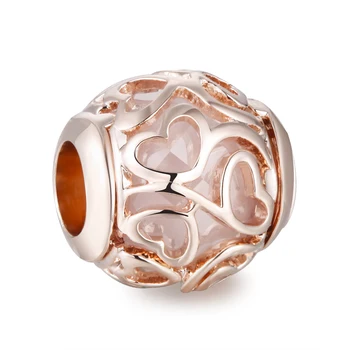 

Rose Gold Collection Hearts Filigree Charm Fashion Beads For Jewelry Making Fits Original Silver Bracelets For Woman DIY