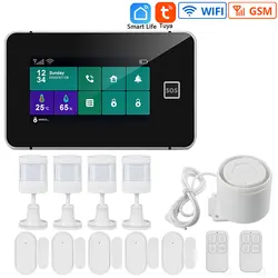 Tuya Home Security Alarm System WiFi GSM Burglar Alarm 4.3 Inch Touch Screen User Password Protection Works With Google Alexa