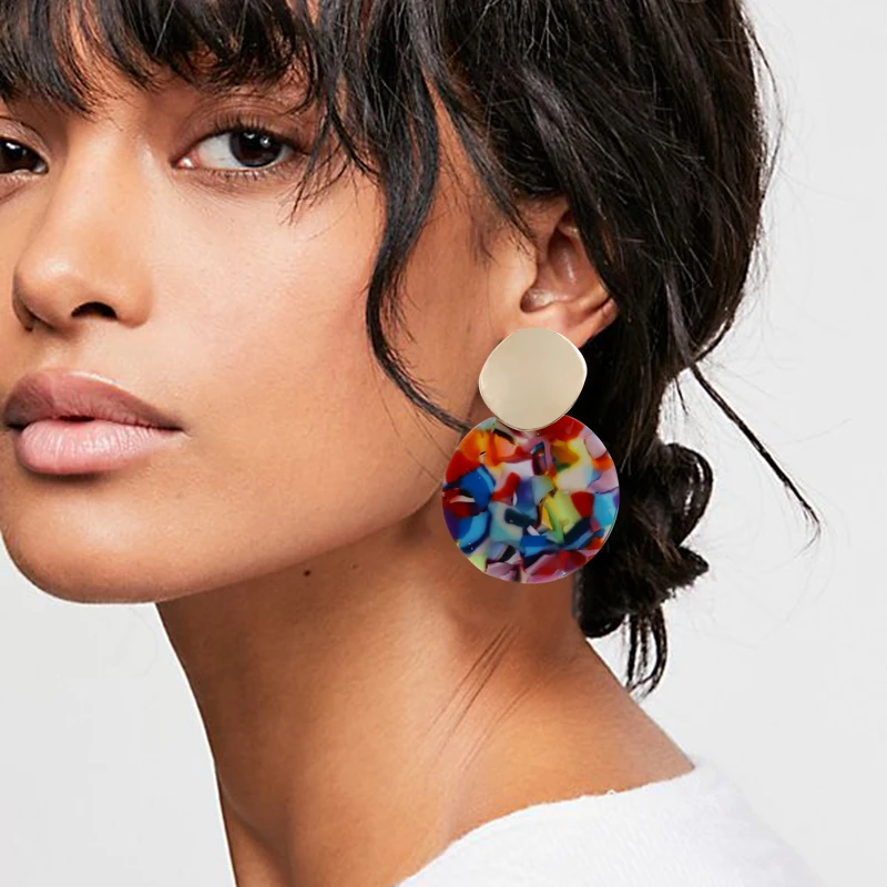 Clip Earrings Trendy Fashion Round Tortoiseshell Acetate Clip On Earrings No Hole for Women Acrylic Resin Geometry Leopard