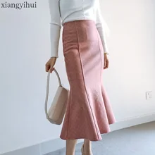 Зимняя сексуальная розовая юбка русалки с высокой талией Женская Элегантная Модная посылка до середины бедра Офисная Женская юбка юбки для работы