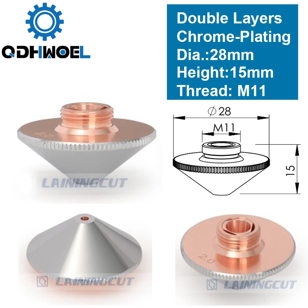 

Laser Nozzle Double Layers Chrome-plating Dia.28mm Caliber 0.8 - 4.0 OEM Precitec FIBER Cutting Head