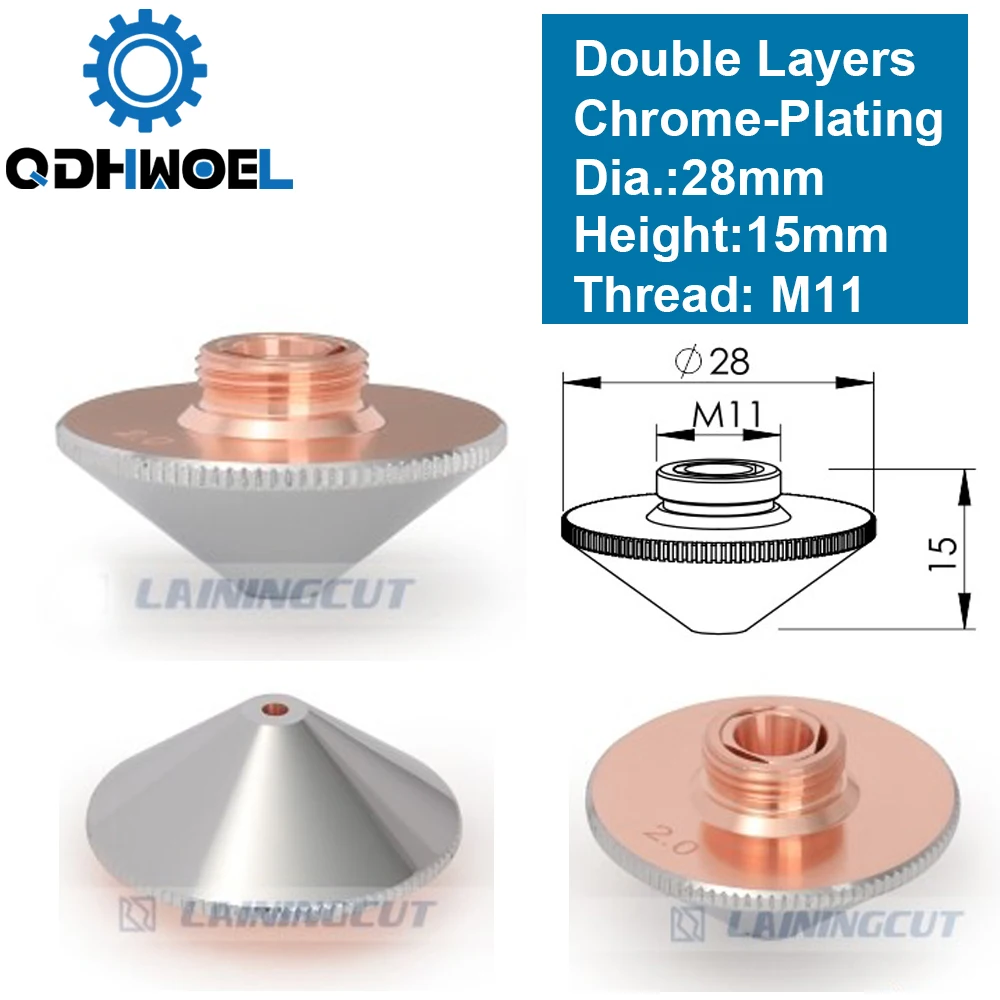 Лазерная насадка двухслойная хромированная диа. 28 мм Калибр 0,8-4,0 OEM Precitec волоконная режущая головка