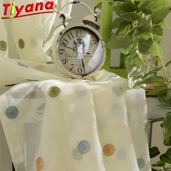 

Colorful Polka Dots Tulle Curtains for Kid's Room Sweety Dots Embroidery Window Screen for Child's White Sheer Voile X-ZH035#20