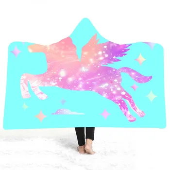 

Unicorn Hoodie Blanket Rainbow Flower Print Kids Wearable Sherpa Fleece Blanket Winter Travel Airplane Sofa Bed Throw Blanket