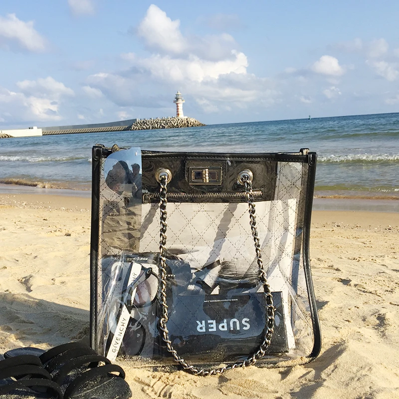 

Rhombic Transparent Package 2019 Spring and Summer New Women's Bag Shoulder Slung Chain Handbag Beach Jelly Package Clear