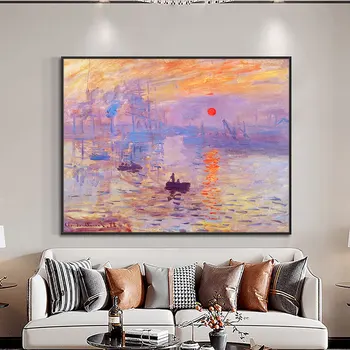 

Monet's Famous Painting Sunrise Oil Painting Canvas Print Nordic Poster Wall Art Picture For Living Room Home Decor Frameless