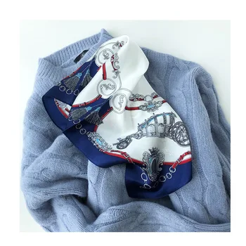 

2020 Small Square Hijab Neck Scarf Women 100% Real Silk Scarves Print Pashmina Bandana Female Foulard Poncho Lady Wraps