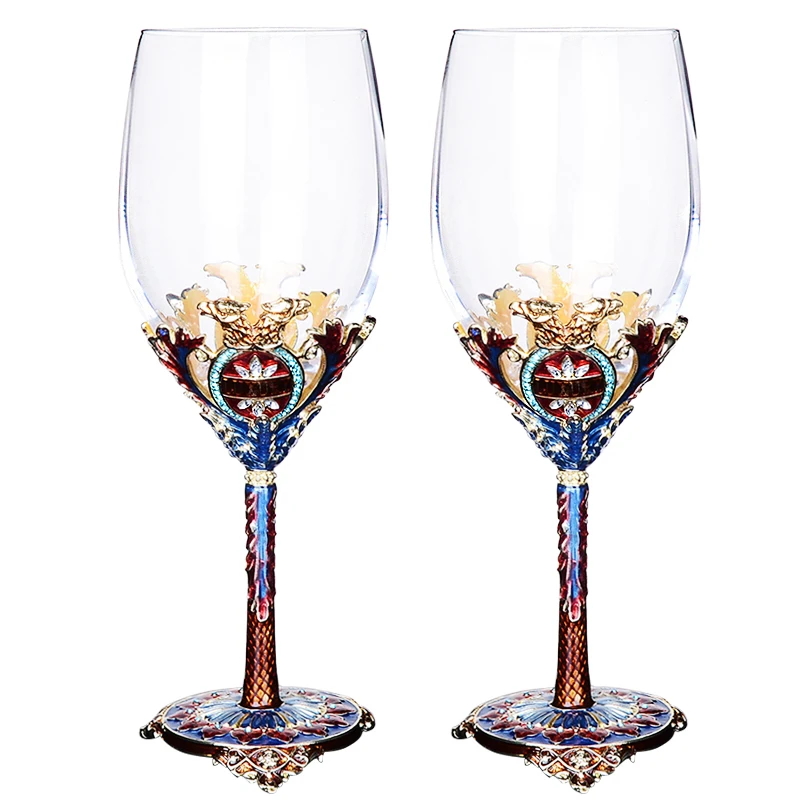 

Classic royal enjoyment crystal glass wine cup Pretty metal decorative glass goblet Wine glass cup
