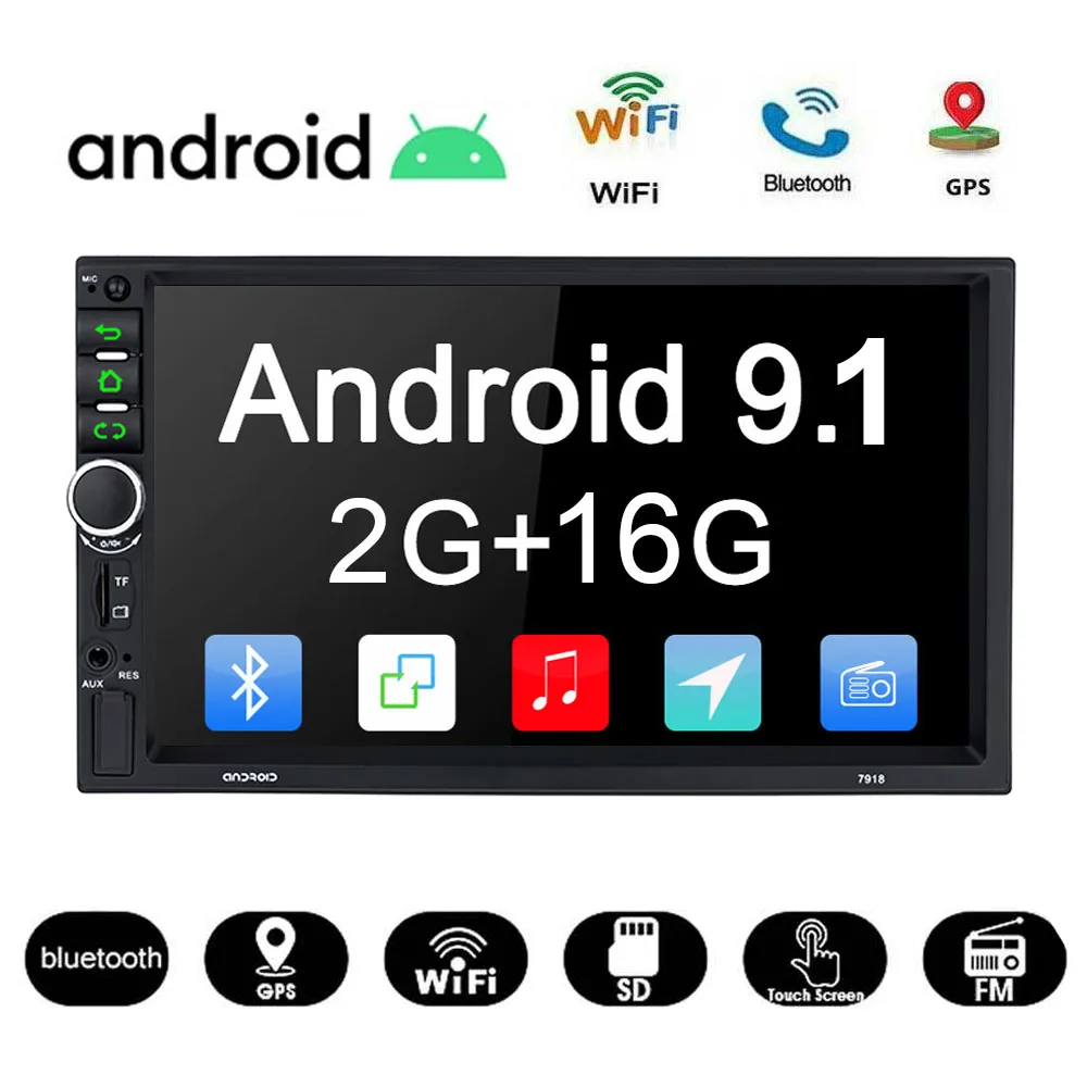 7 дюймов Универсальный Автомобильный мультимедийный плеер Видео плеер Android 9,1 2 Din автомагнитола gps навигация без DVD плеер головное устройство