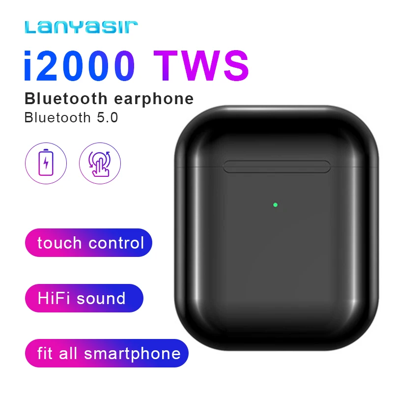 Lanyasir i100000 TWS pro 1:1 In-ear detection 1536u 1:1 Air2 Pop up PK H1chip i200 i500 i1000 i2000 i5000 i9000 tws i90000 tws - Color: i2000 black