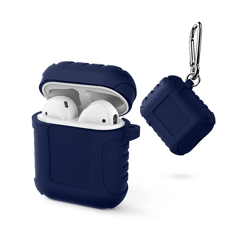 deep blue Армированный силиконовый чехол для Apple Airpods 2, противоударный чехол s, Мягкий защитный чехол для Airpods 1, брелок с защитой от потери - Цвет: deep blue