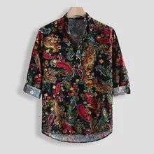 Мужские повседневные рубашки Mannen повседневные Afdrukken винтажные Slanke Toevallige Lange Mouw Overhemd блузка