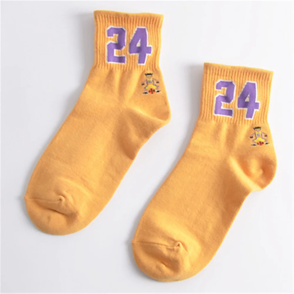 Высокое качество модные Для мужчин забавно дышащие баскетбольные спортивные звезды со счастливыми числами 09/21/23/24/35 унисекс Harajuku счастливые носки - Цвет: Yellow 24