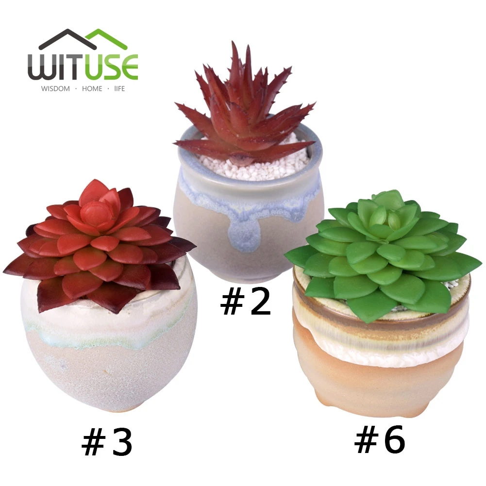 WITUSE 6pcs/set Succulent Flowerpot Cactus Bonsai Planter Ceramic Flowing Glazed Garden Pot Plant Desktop Decorative For Home