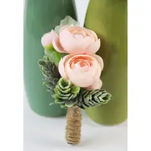Бутоньерка ручной работы для мужчин и женщин, корсаж на запястье, Искусственный цветок розы, искусственный суккулент, свадебное украшение для банкета и вечеринки, 6 цветов