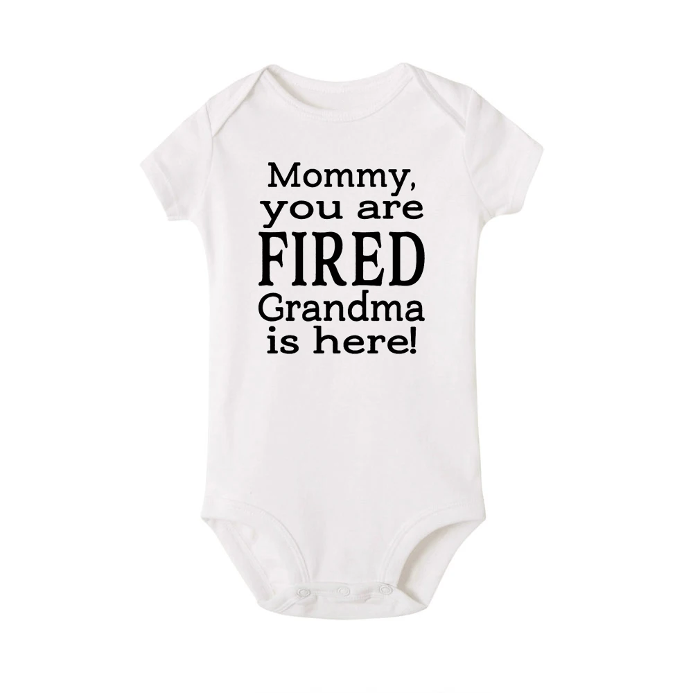 Белый Mommy You Are Fired Grandma Is Here Letter Print Newborn Baby Bodysuit Funny Short Sleeve Body Baby Boy Girl Clothes Rompers - Цвет: Белый
