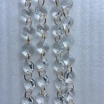 

150Meters 14mm Crystal Garland Strand Golden Rings Crystal Prism Glass For Chandelier Lamp Part Chandelier Crystal