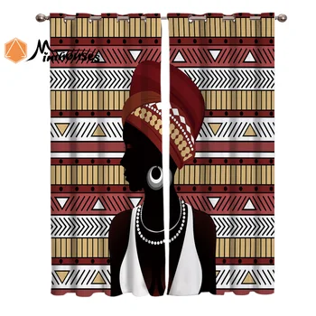 

Geometic African Women Silhouette Curtains Window Living Room Curtains Kitchen Indoor Window High Blackout Curtain