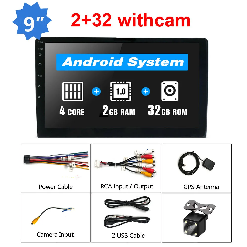 10," 2G ram 3 2G rom Android 9,1 Автомобильная магнитола стерео MP5 плеер универсальный автомобильный мультимедийный плеер аудио gps Bluetooth навигация wifi - Цвет: 9inch 2G 32G Cam
