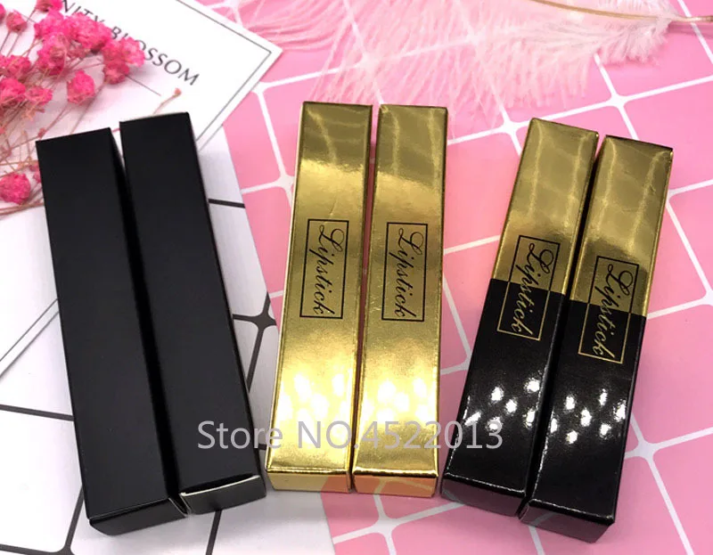 50/100pcs 18*18*102mm Cosmetic Gold Packing Box for Lipstick Tube Black