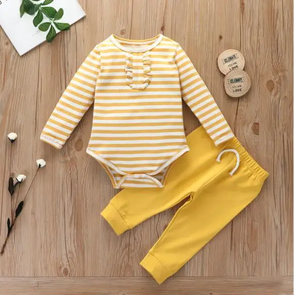 

Baby Girls Clothes Set, Toddler Long Sleeve O-neck Striped Tops + Solid Color Long Pants with Elastic Waist for Spring, Fall