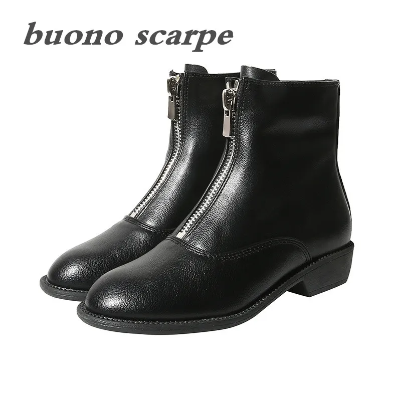 

2019 autumn and winter new short boots flat knight front zipper British style Martin boots