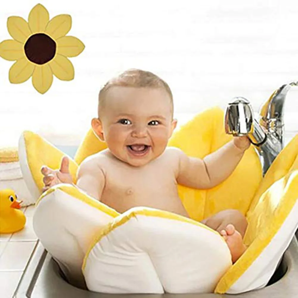 Baby Bathtub Foldable Bath Blooming Flower Tub for Baby Anti-slip Blooming Sink Bath For Baby Play Toddler Bath Sunflower Cushio