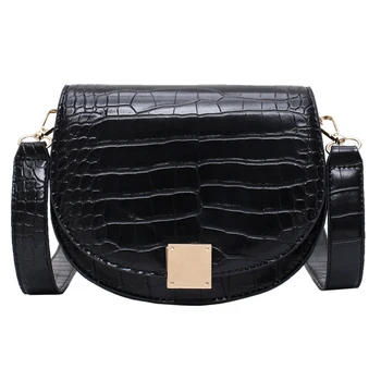 

191217 iVog New Arrival Everyday Ladies Small Black Messenger Crossbody Handbag Geometric Saddle Bags for Women 2019