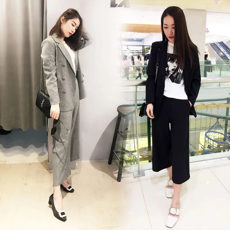 

Women's suit 2020 spring and autumn models fashion temperament loose mid-length small suit wide leg pants two-piece clothes