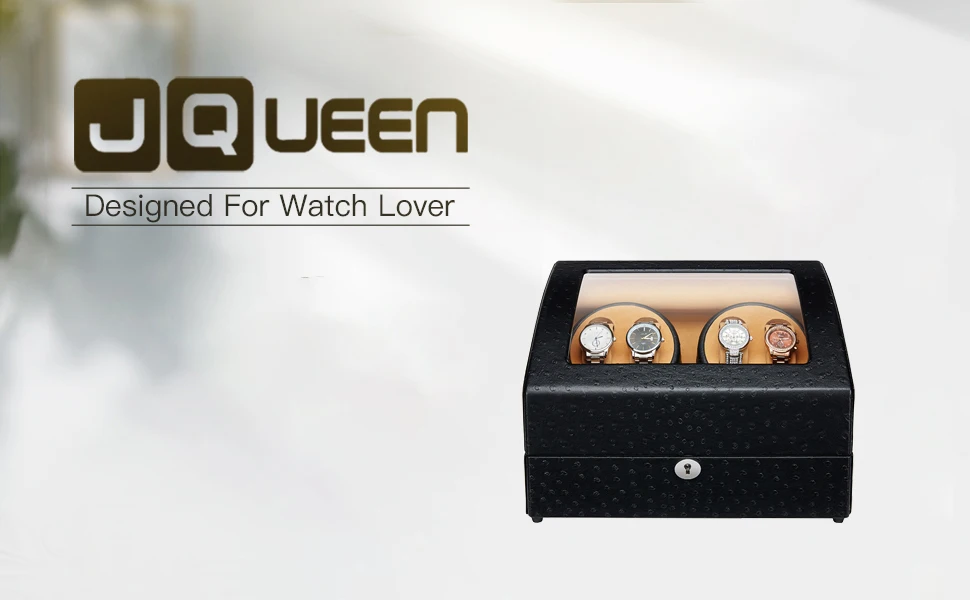 JQUEEN 4 автоматические часы моталки с 6 Чехол для хранения Черный Страус шаблон 5 режимов