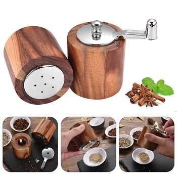 

1/2pcs Wooden Salt And Pepper Grinder, Acacia Salt Pepper Grinder Shaker Set One Pepper Mill And One Salt Shaker Wood Body New