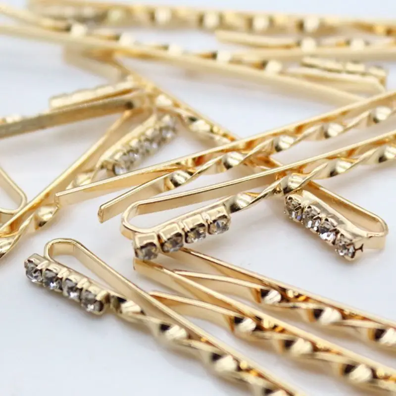 6Pcs Set Minimalist Polished Metal Alloy Bobby Pins Women Jewelry Glitter Rhinestone Hairpin Spiral Clip Barrette 5