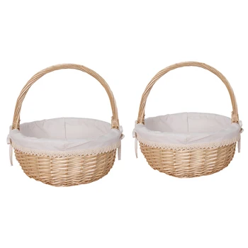

Portable Picnic Basket Pastoral Fresh Linen Storage Gift Basket Basket Fruit And Storage Vegetable