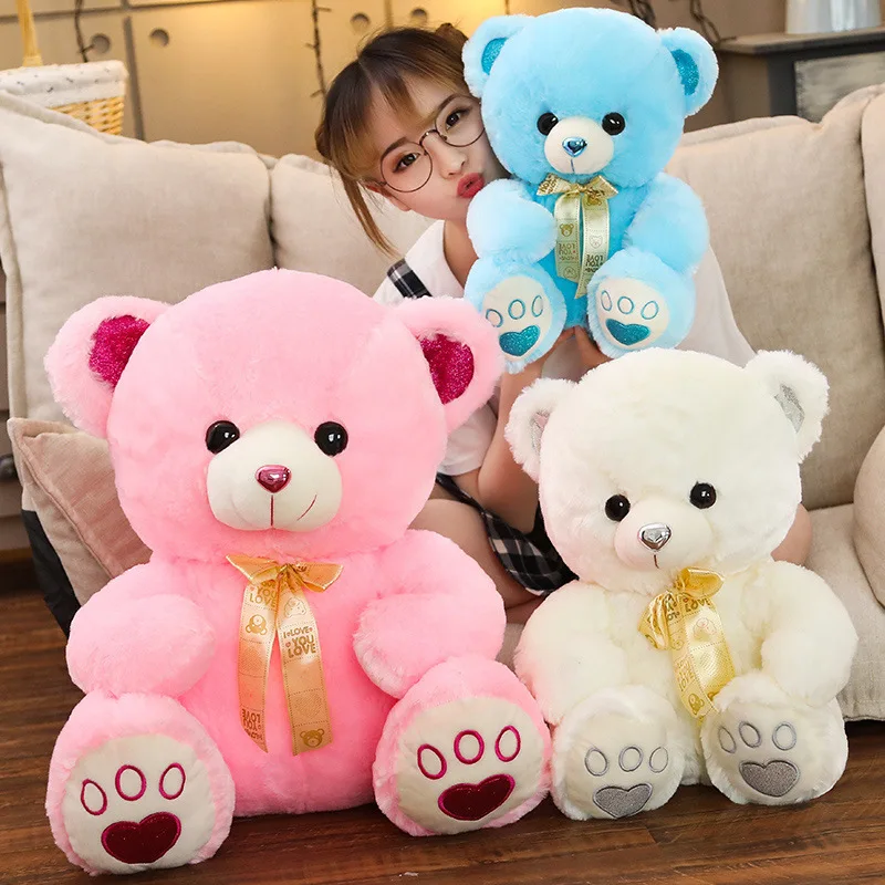35 65cm 3 Colors Super Cute Teddy Bear Stuffed Plush Toy For Girls Gift Soft Blue Pink White Bear Dolls For Valentine Christmas Stuffed Plush Animals Aliexpress