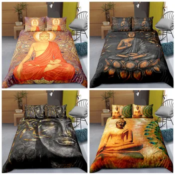 Bedding Set King Queen Mushroom Buddha Printed Duvet Cover 1