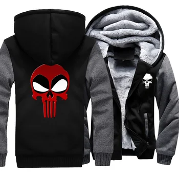 

Cartoon Skull Hoody Coat Thick 2019 Winter New Warm Clothing Vintage Horror Printed Sweatshirt Raglan Fashion Hip Hop Streetwear