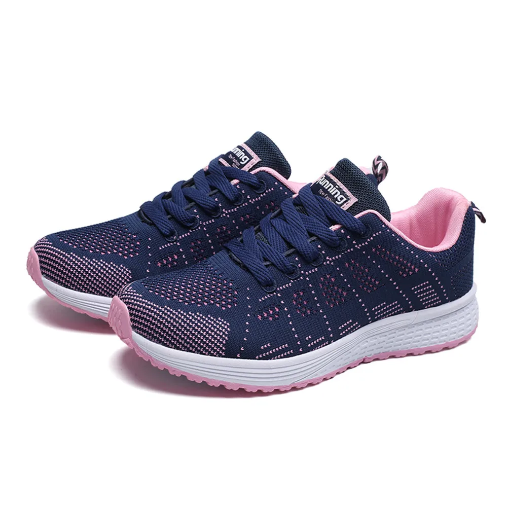 SAGACE/женская модная обувь; сетчатые кроссовки на плоской подошве с круглым поперечным Ремешком; Повседневная дышащая обувь для бега;#45 - Цвет: Dark Blue
