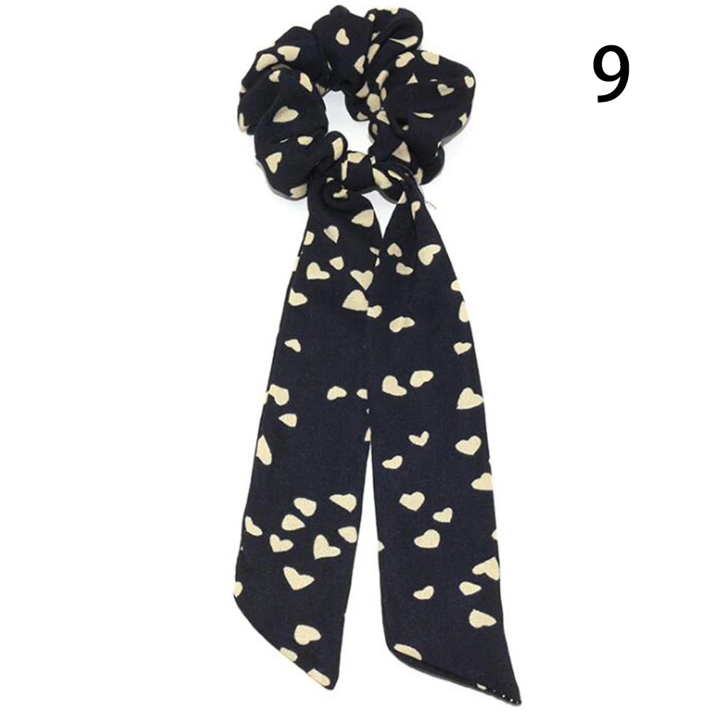 Boho Style Printed Ribbon Bow Hair Scrunchies Elastic Hair Bands Women Elegant Polka Dot Knotted Scarf Hair Accessories Headwear - Цвет: 9