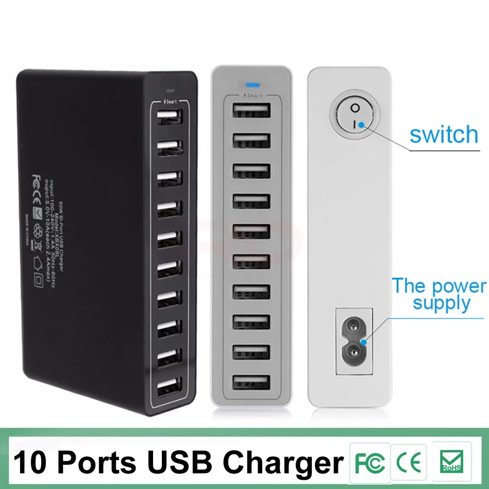 Быстрая зарядка 10 портов многократное Зарядное устройство USB зарядное 5V10A 50 Вт