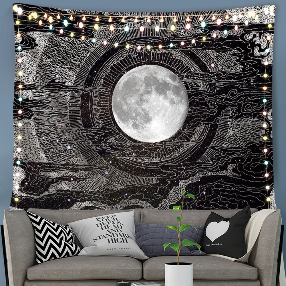 

Silstar Tex Moon Black And White Wall Hanging Printed Large Wall Tapestry Bohemian Home Textile Universe Tapestry