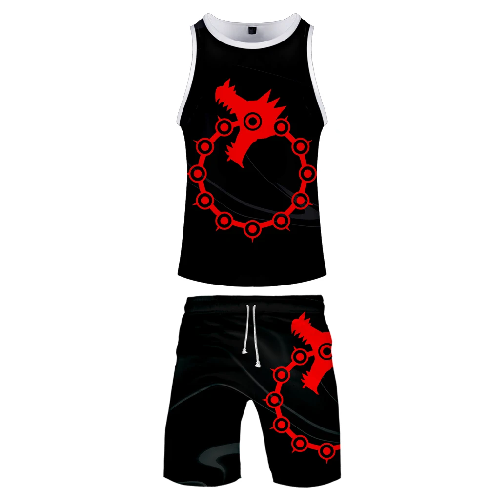 The Seven Deadly Sins Mens Tank Tops Shirt Cartoon 3D Print 2 Piece Vest Set Jerseys Harajuku Summer Anime Tracksuit Men Clothes